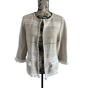 CHICOS Beige Cream Knit Woven Jacket Blazer Size Medium